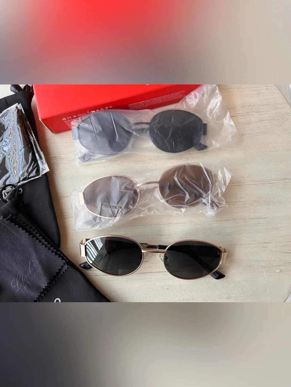 Bundle of 3 pairs LIVHO Amazon oval frame sunglasses gold brown black tromphe